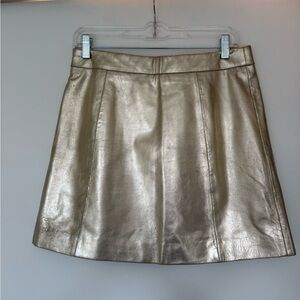 Topshop Gold A-Line Mini Skirt in genuine leather